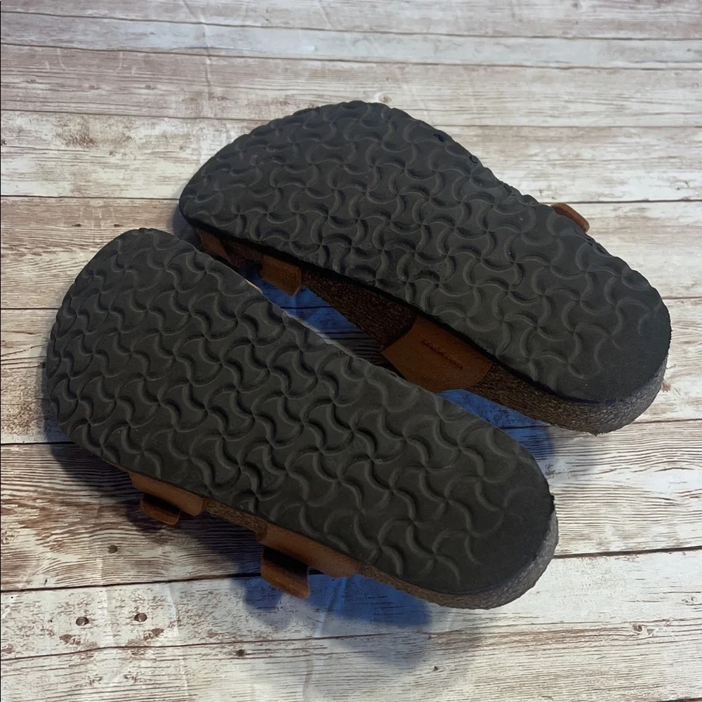 Birkenstock Brown Leather Sandals with Gold Buckles